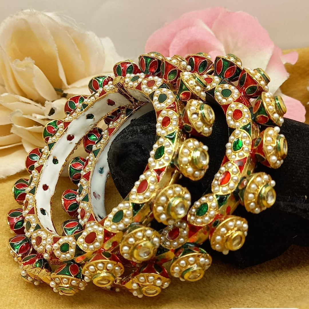 kundan jewellery-Studded BangleS pair