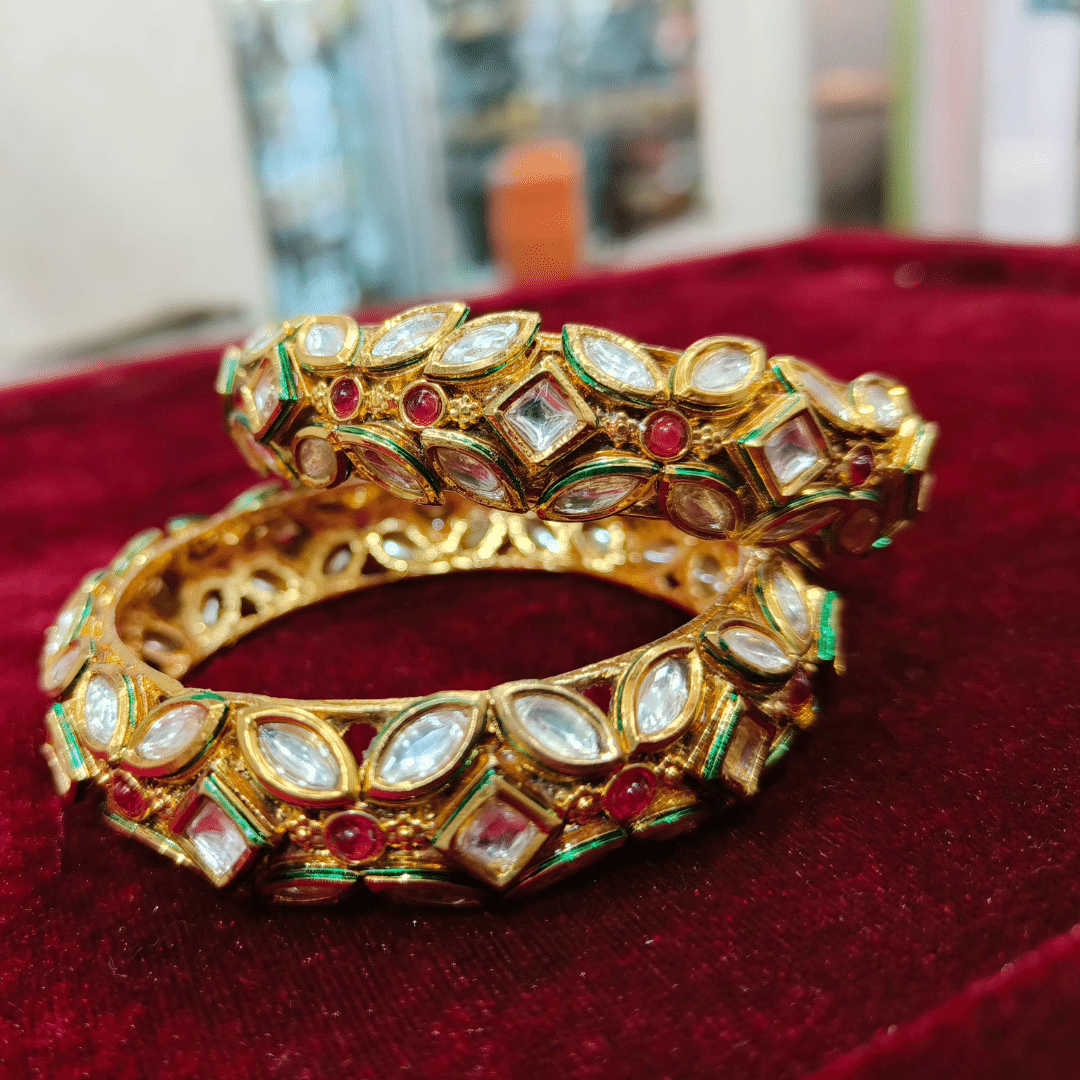 kundan jewellery-Studded Bangles