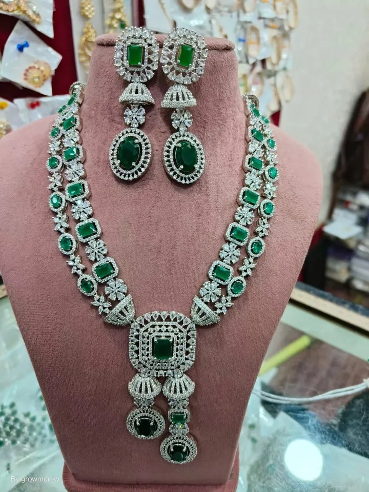 emerald diamond necklace set/Ruby AD stones 2 lines necklace set