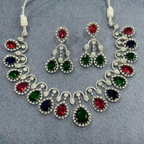 Elegant Indian Bollywood Cz multi Color Nacklace Set.