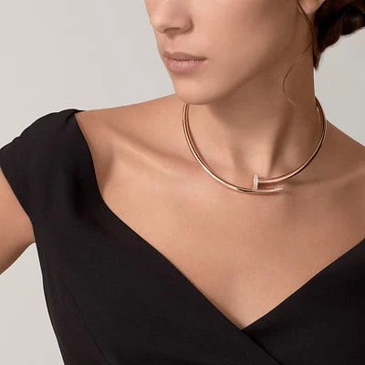 Yellow Gold-Plated Stainless Steel CZ Nail Collar Style Necklace.